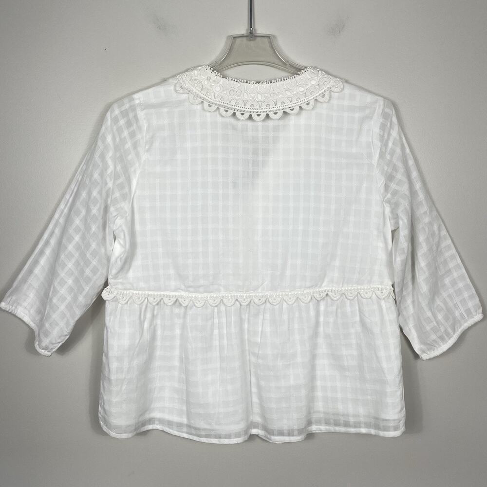 Soft Surroundings Elodie Windowpane Gauze Top Size L Petite White Cotton NEW - Picture 2 of 13